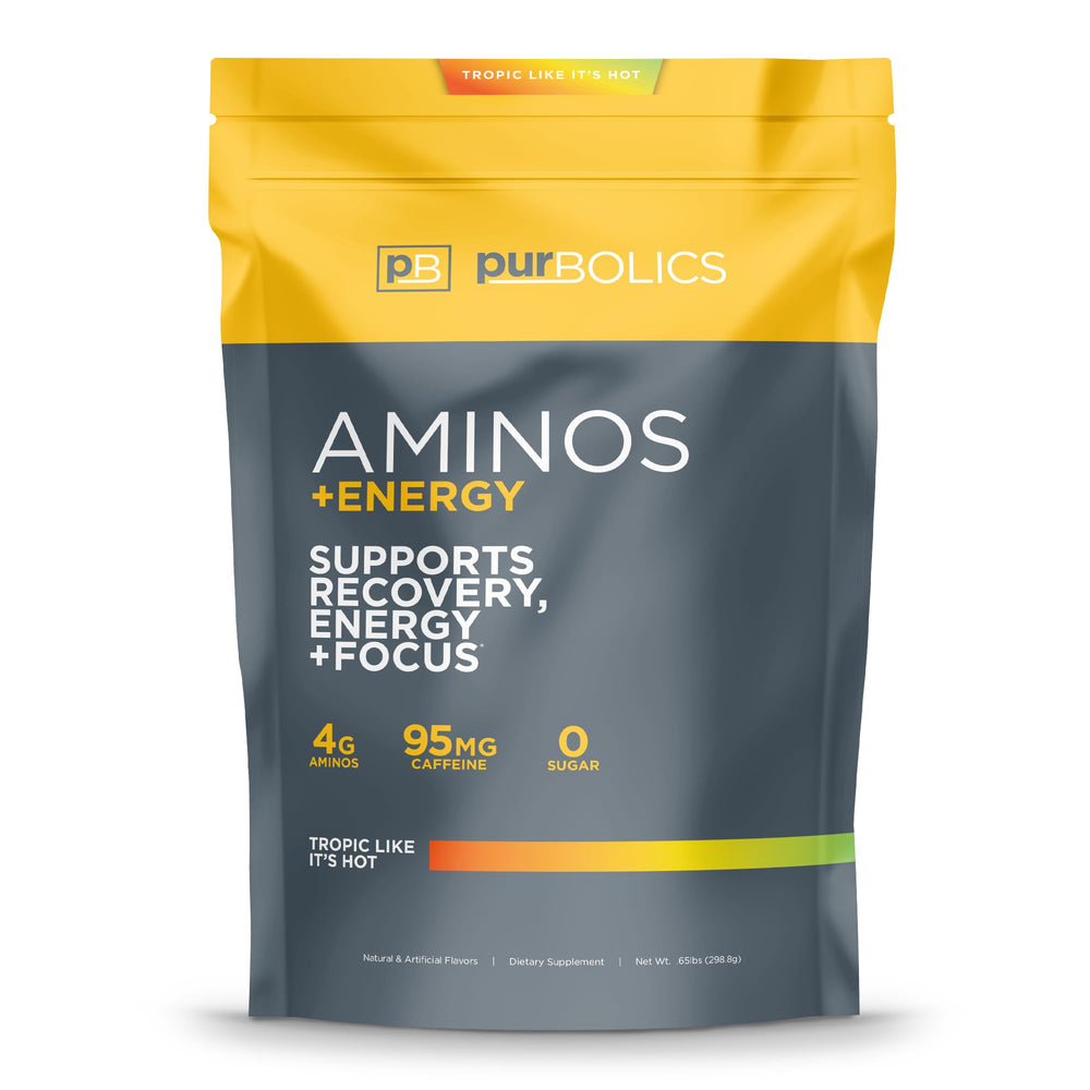 Purbolics Aminos Energy Tropic Like It's Hot powder in tin for sustained focus