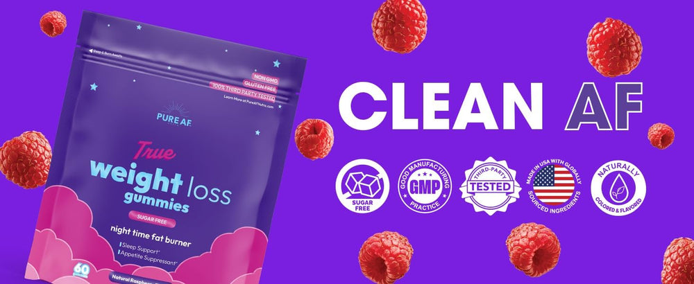 Pure AF Nutra Night Time Fat Burner Gummies raspberry flavor close-up emphasizes taste