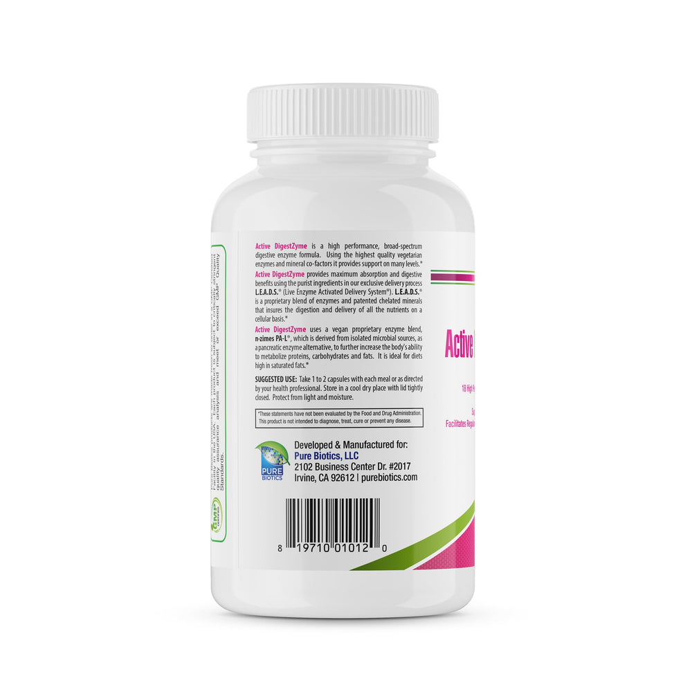 PURE BIOTICS Active DigestZyme ingredients panel highlighting enzyme blend