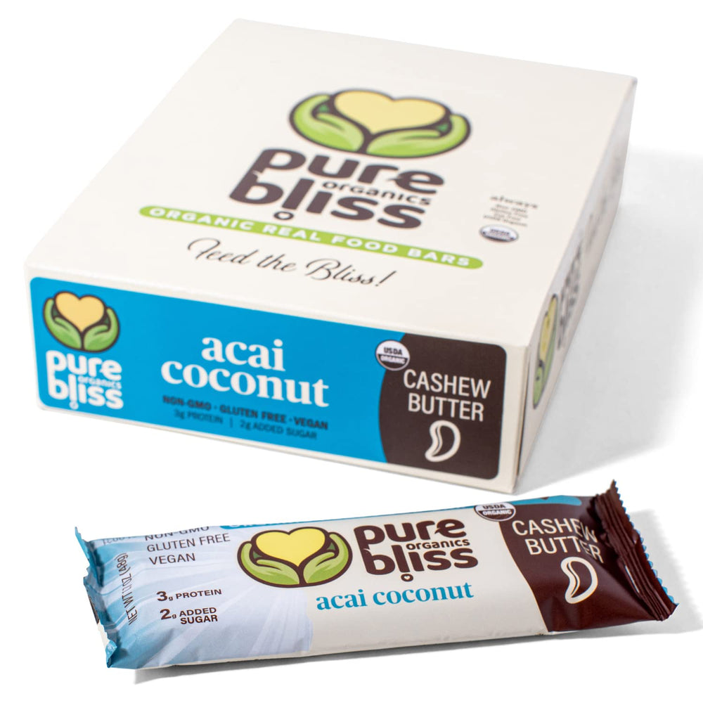 Pure Bliss Organics Acai Coconut bar brand image for on-the-go energy