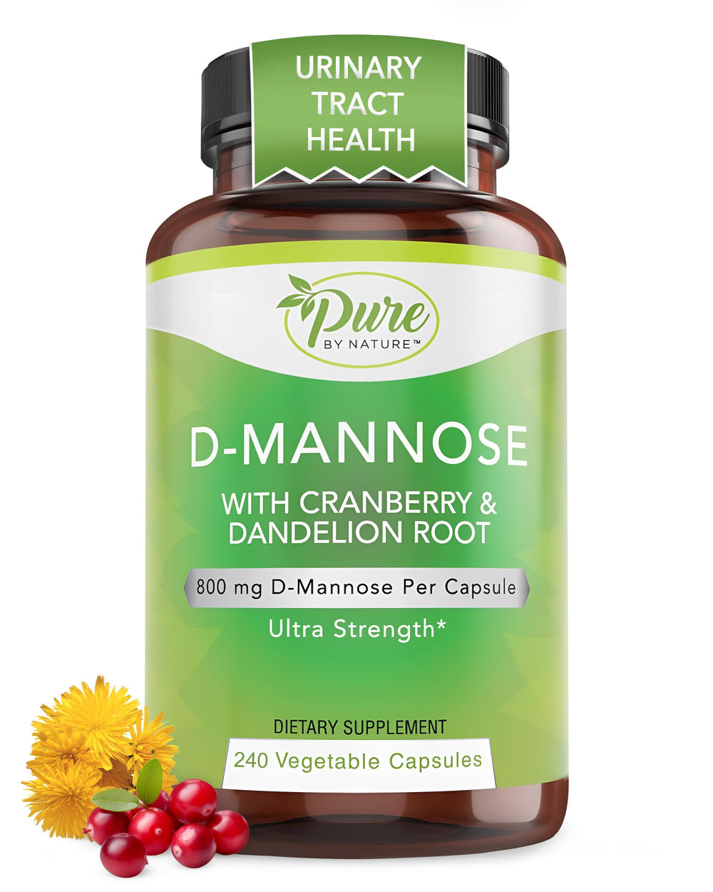 Pure By Nature D-Mannose Cranberry capsule close-up showing urinary tract support potential