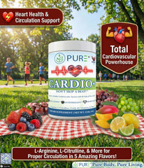 PURE Cardio+ powder scoop shows easy daily serving for energy.