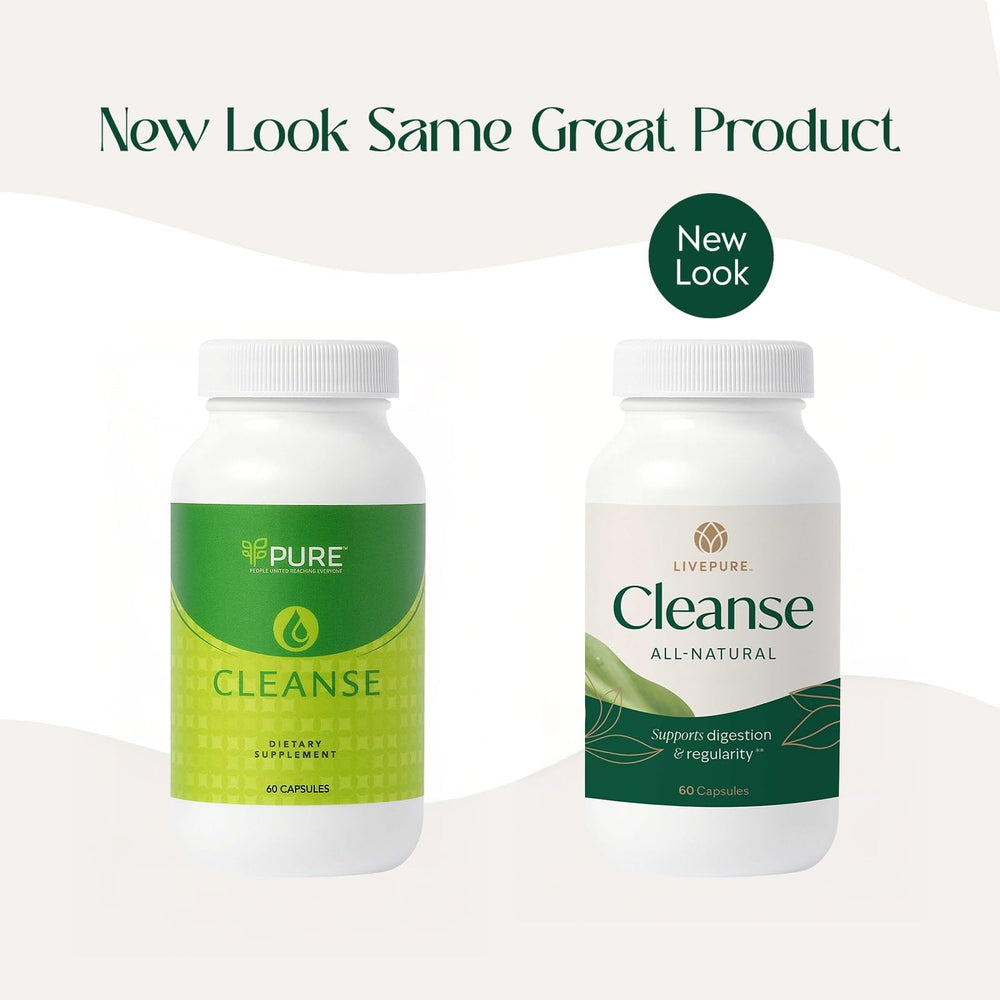 PURE Cleanse Capsules close-up highlighting plant-based formula and vegan wellness.