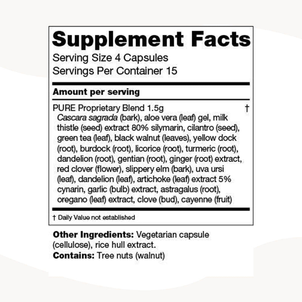 PURE Cleanse Capsules on a clean surface suggesting a simple daily routine.