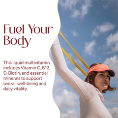 PURE Daily Build bottle with glass and spoon ready for a simple health routine