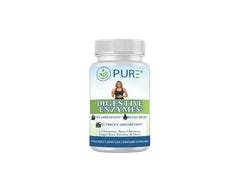 PURE Digestive Enzymes+ bottle front label highlighting the advanced enzyme blend.