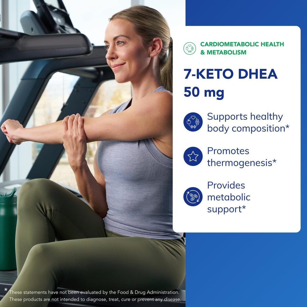 Pure Encapsulations 7-Keto DHEA bottle on shelf with premium design.