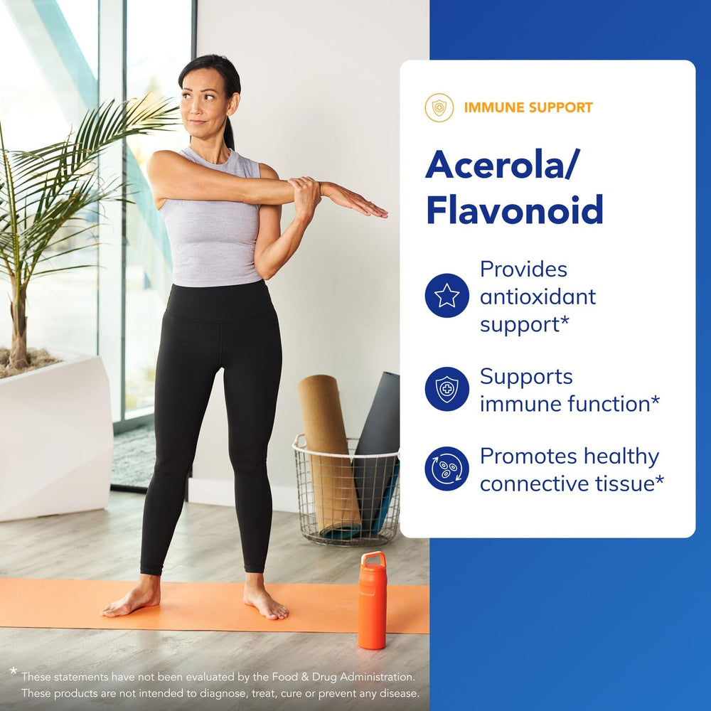 Pure Encapsulations Acerola/Flavonoid bottle label highlights corn-free purity.