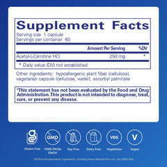 Acetyl-L-Carnitine 250 mg capsules by Pure Encapsulations for brain health.