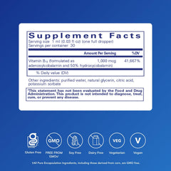 Pure Encapsulations Adenosyl/Hydroxy B12 Liquid label showing clean vegan formula