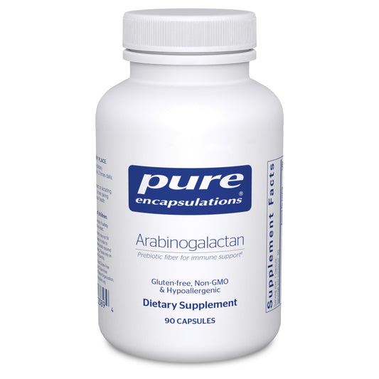 Pure Encapsulations Arabinogalactan bottle label highlighting immune support and purity.