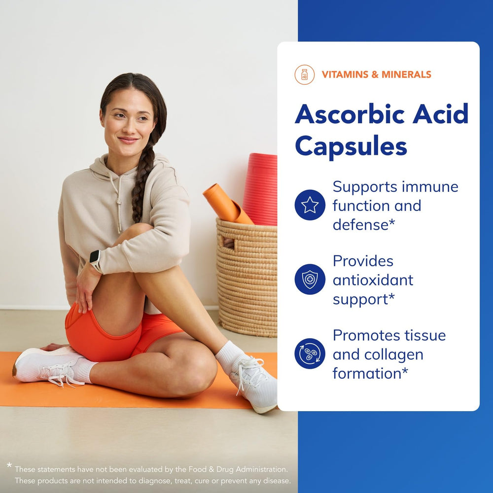 Pure Encapsulations Ascorbic Acid Capsules pouring into a spoon for convenient daily use