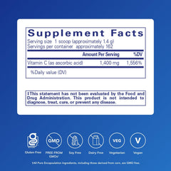 Pouring Pure Encapsulations Ascorbic Acid Powder for easy vitamin C intake.