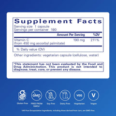 Pure Encapsulations Ascorbyl Palmitate bottle back with ingredients and purity information