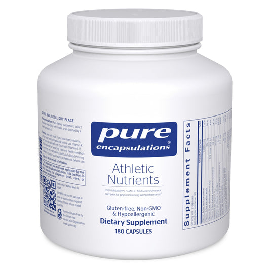 Pure Encapsulations Athletic Nutrients bottle front showing branding for athletic support