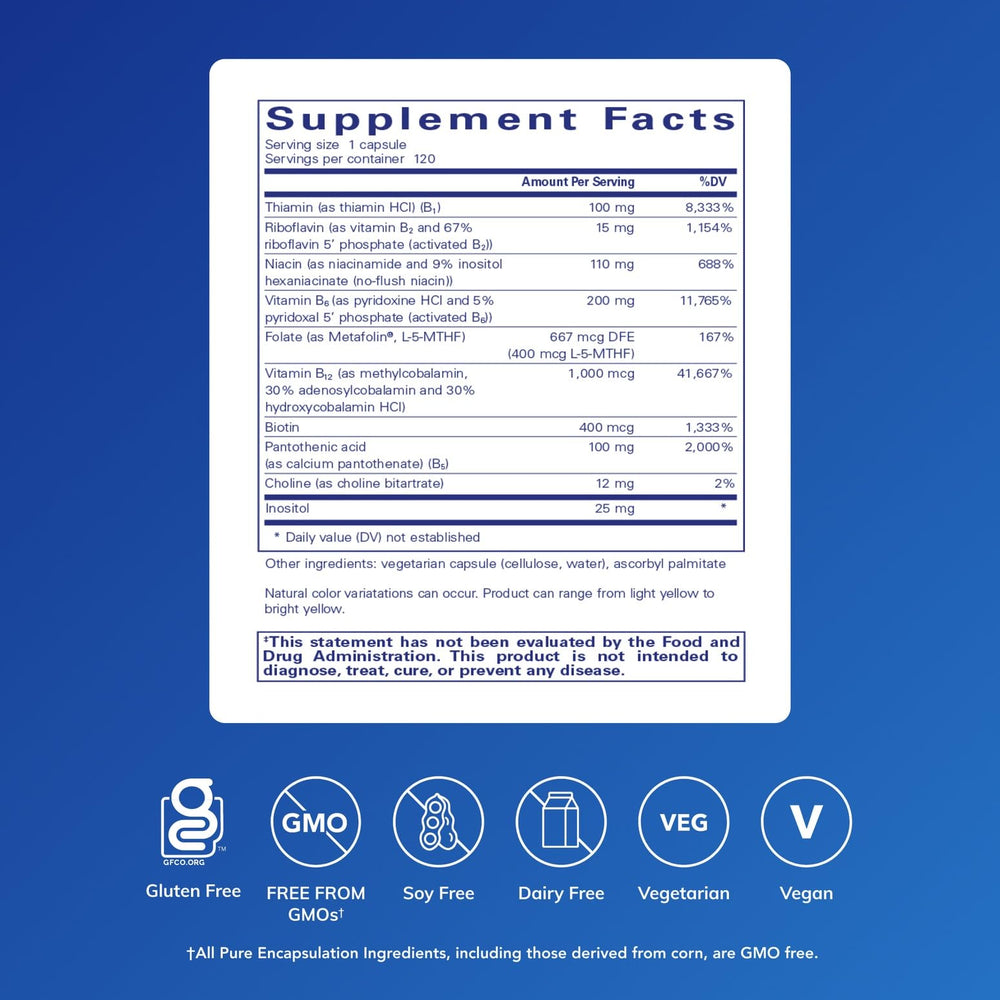 Pure Encapsulations B6 Complex capsules ready to take as part of a routine.