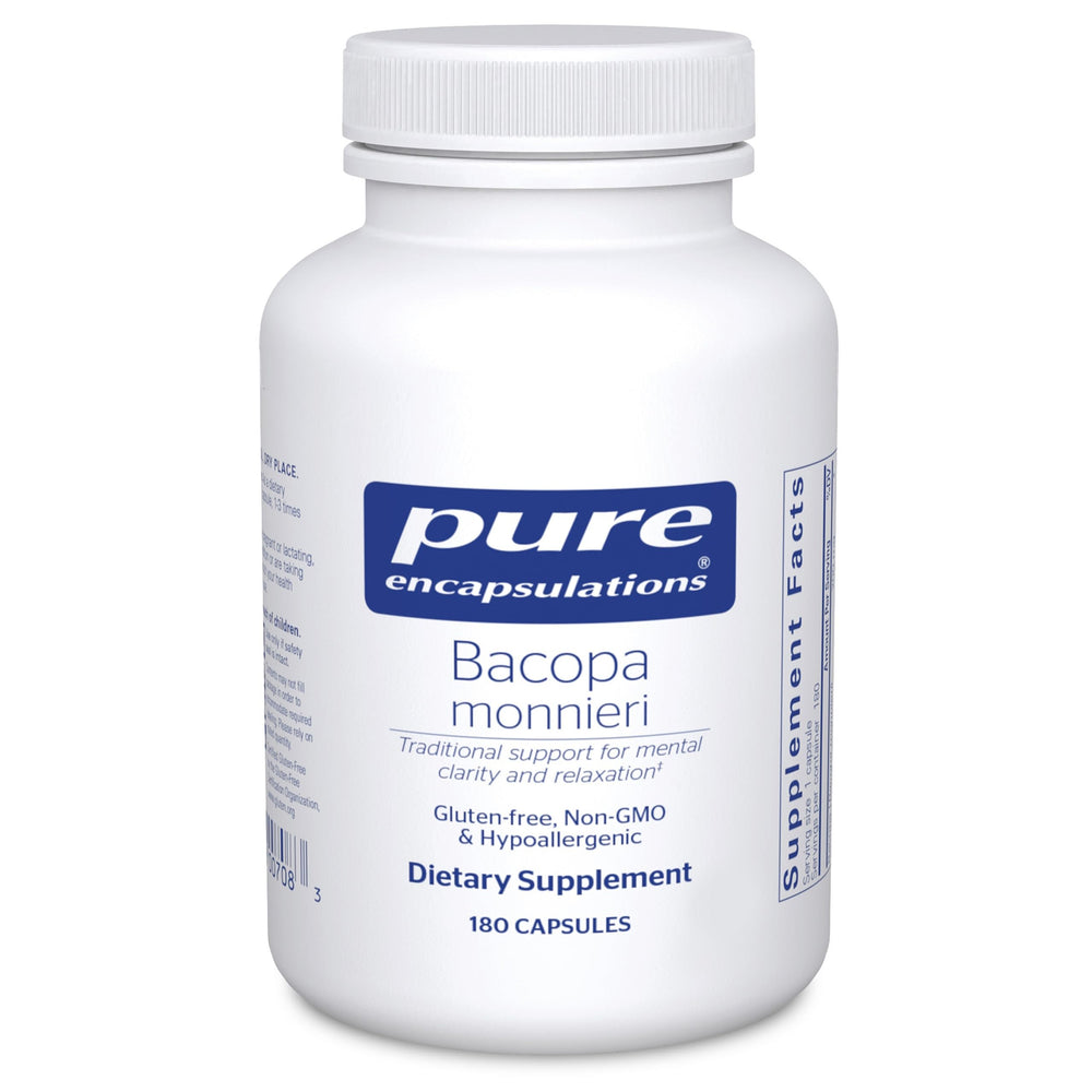 Pure Encapsulations Bacopa Monnieri bottle showing premium brain-support capsules for daily focus