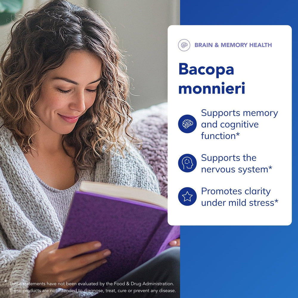 Pure Encapsulations Bacopa Monnieri label highlights pure ingredients and quality