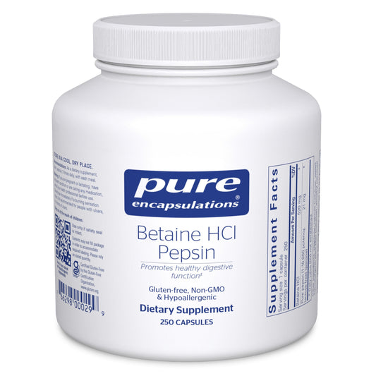 Pure Encapsulations Betaine HCl Pepsin bottle front view for digestion support