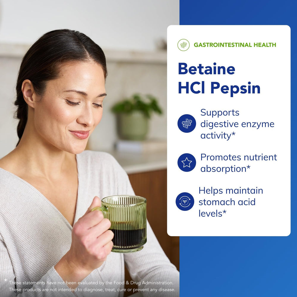 Pure Encapsulations Betaine HCl Pepsin capsules ready for daily digestive support