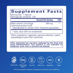 Pure Encapsulations Black Cohosh 2.5 bottle front highlights hypoallergenic, pure formulation