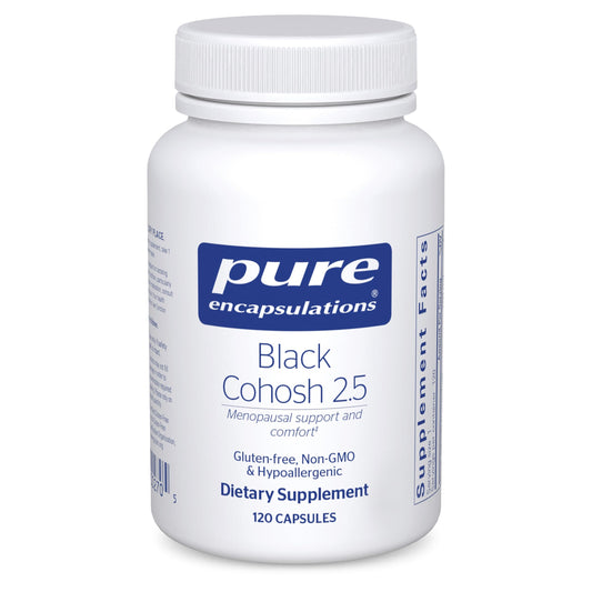 Pure Encapsulations Black Cohosh 2.5 bottle side view supports daily menopause comfort