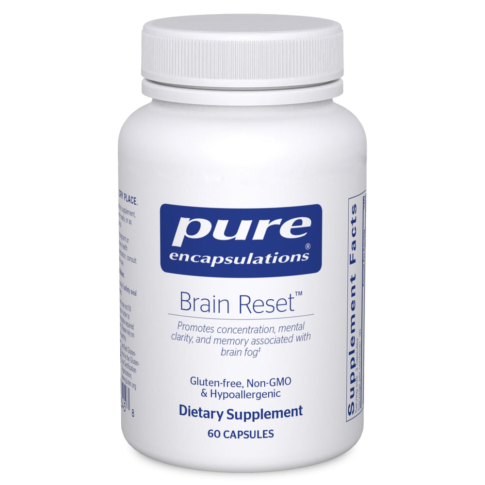 Pure Encapsulations Brain Reset bottle with capsules may support concentration.