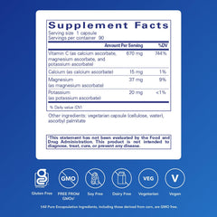 Pure Encapsulations Buffered Ascorbic Acid Capsules label highlights neutral pH, for sensitive users