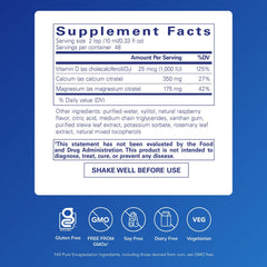 Pouring Pure Encapsulations Cal/Mag/D Liquid into a glass shows convenient daily dosing.