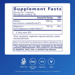 Cal/Mag Malate capsules close-up highlights vegan, gluten-free supplement option.
