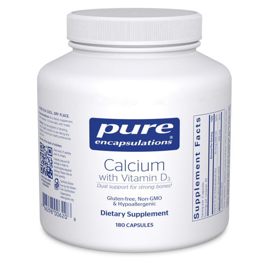 Pure Encapsulations Calcium with Vitamin D3 bottle front for bone health support.
