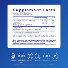 Pure Encapsulations Caprylic Acid bottle label with ingredients and purity