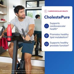 CholestePure bottle label detail emphasizing pure ingredients and allergen-free formula