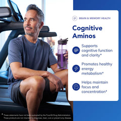 Pure Encapsulations Cognitive Aminos packaging front promotes clean allergen-free quality for mindful routines.