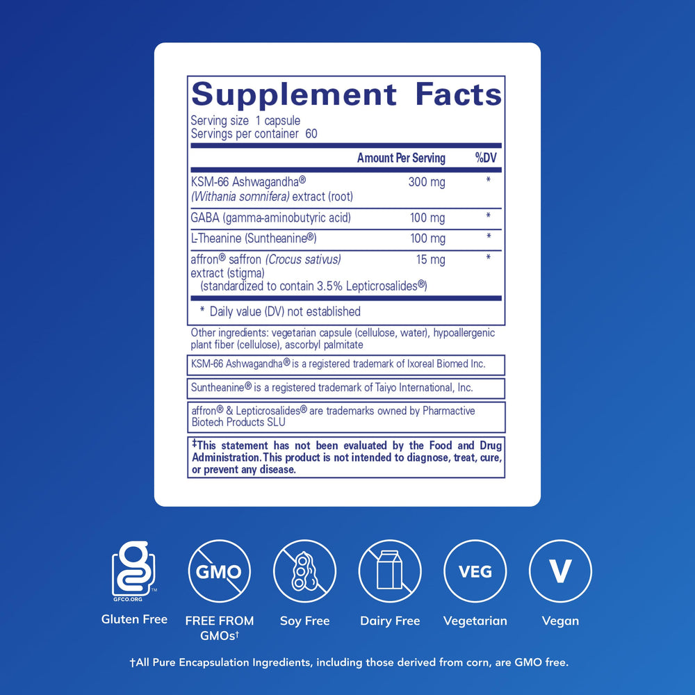Pure Encapsulations Daily Calm capsules close-up highlighting vegan formula