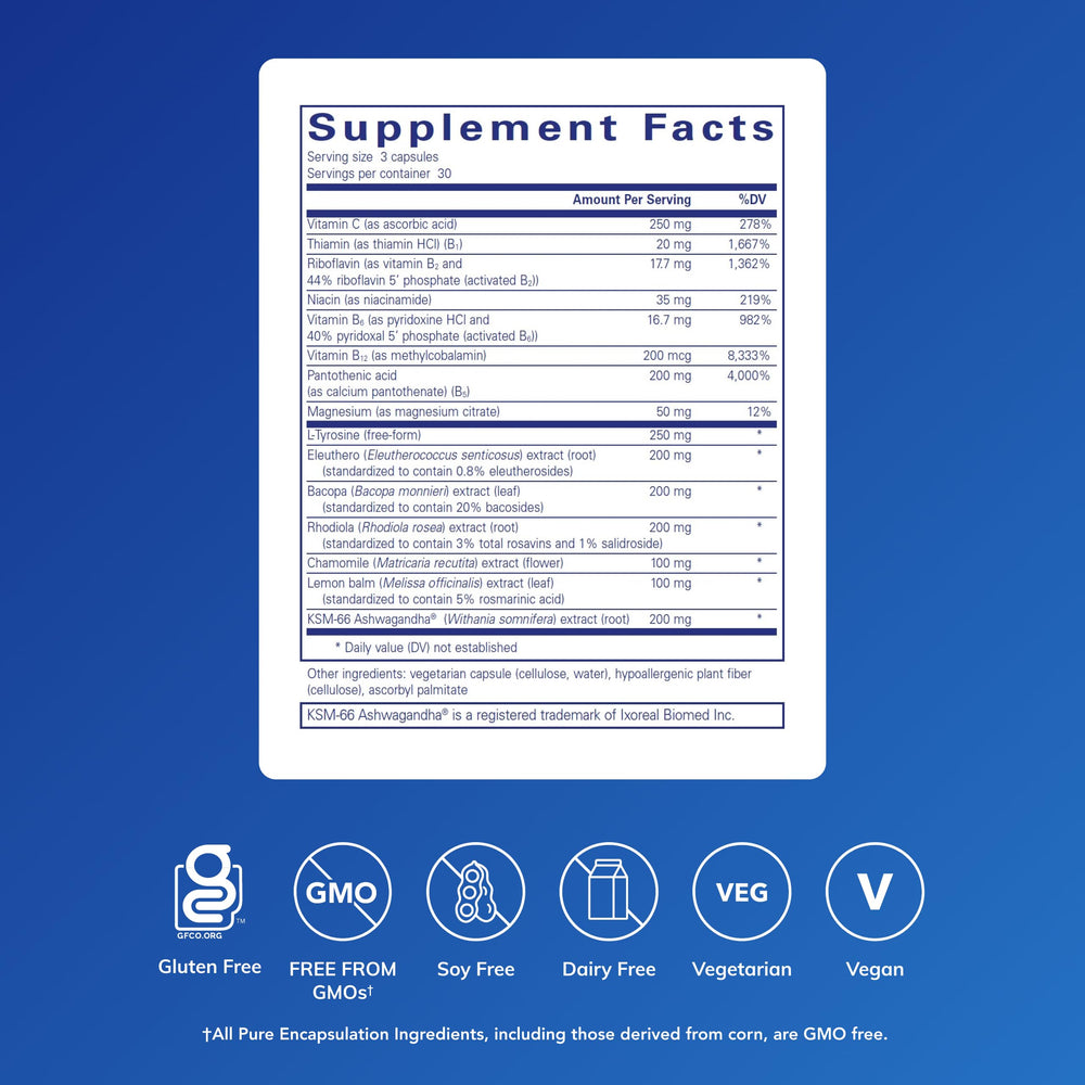 Pure Encapsulations Daily Stress Formula capsules ready for daily stress support