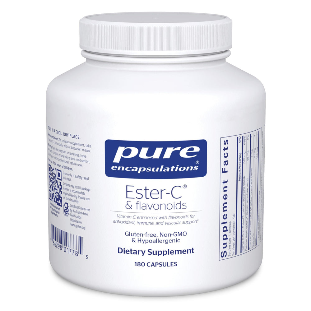 Pure Encapsulations Ester-C & Flavonoids bottle front—immune support and gentle digestion.