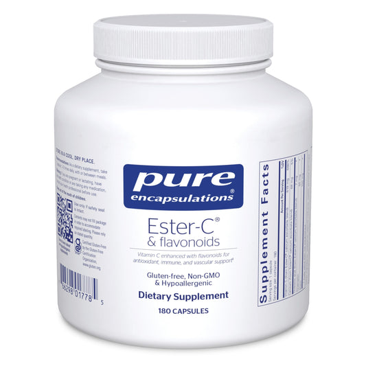 Pure Encapsulations Ester-C & Flavonoids bottle front—immune support and gentle digestion.