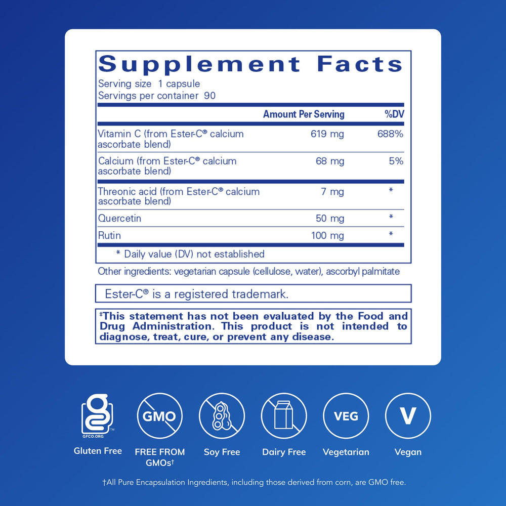 Pure Encapsulations Ester-C & Flavonoids capsules promote gentle digestion.