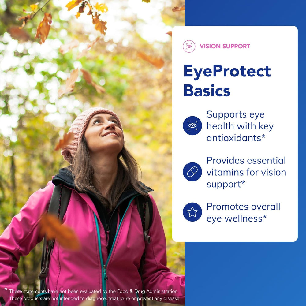 Pure Encapsulations EyeProtect Basics cap close-up, signaling clean, allergen-free formulation.