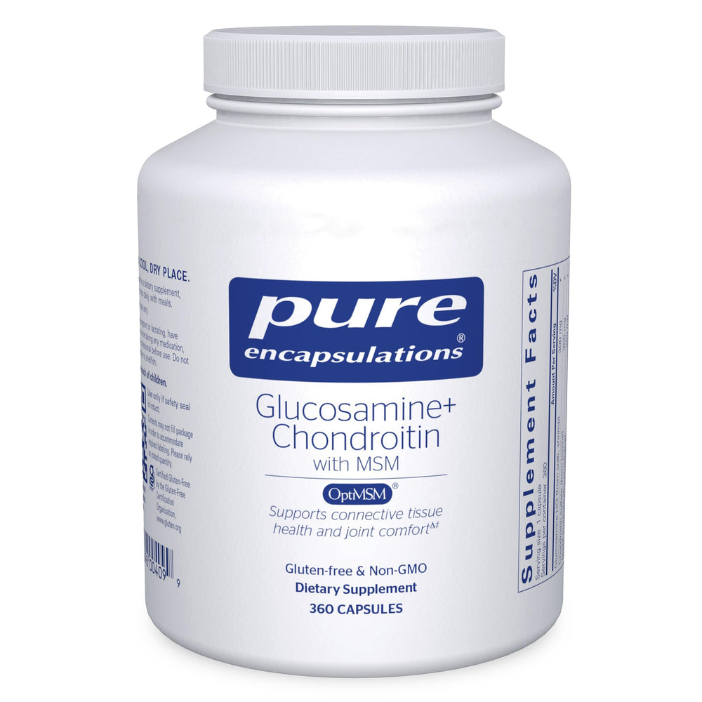 Pure Encapsulations glucosamine chondroitin msm bottle front for joint health support