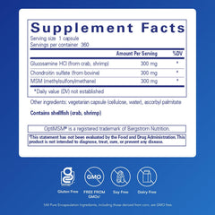 Pure Encapsulations glucosamine chondroitin msm label close-up showing purity
