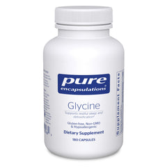 Pure Encapsulations Glycine capsules bottle on table suggesting sleep support