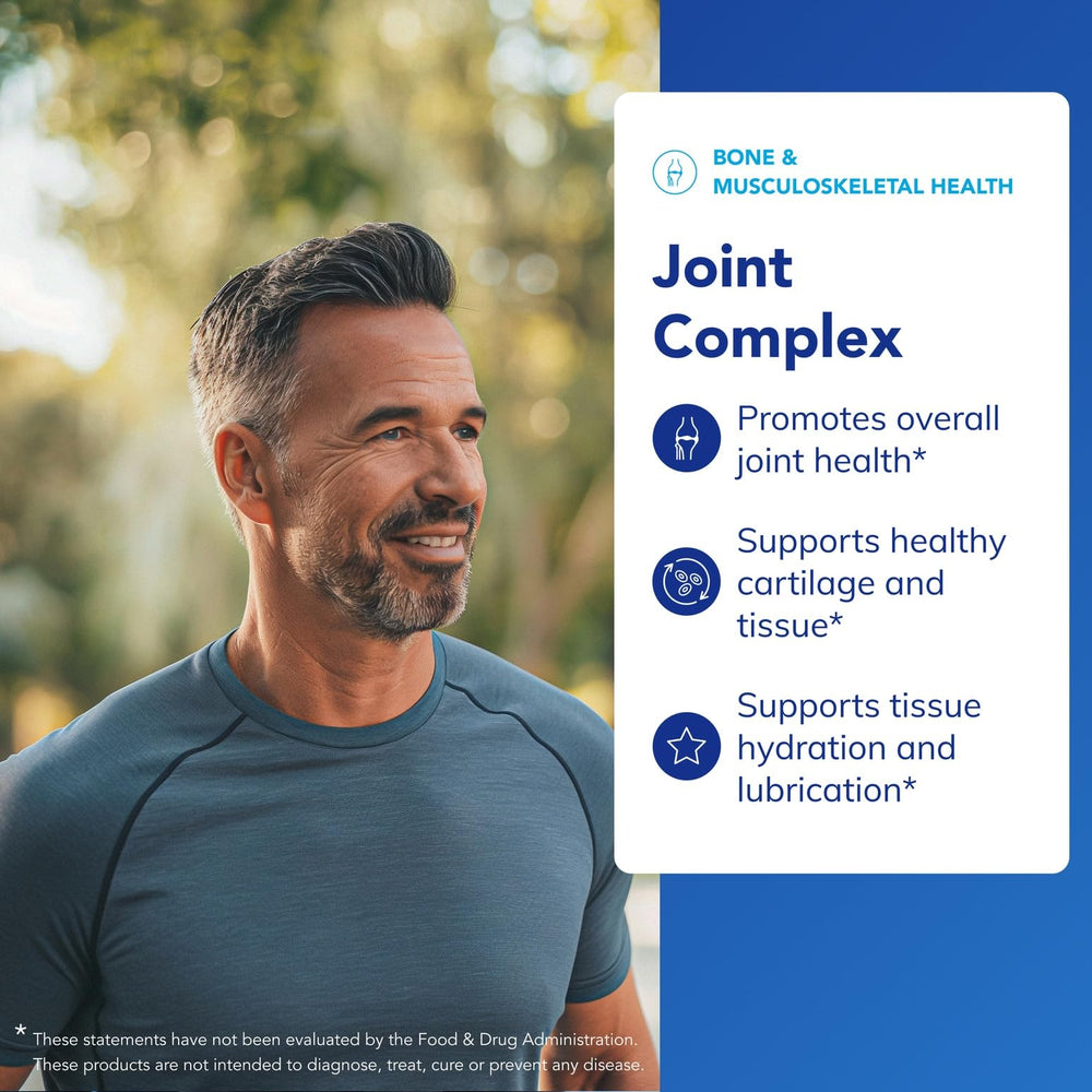Close-up of Joint Complex label highlighting pure ingredients and allergen-free formulation.