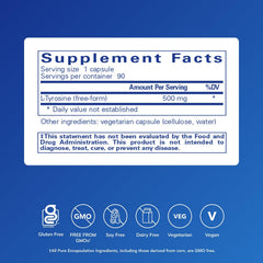 Pure Encapsulations L-Tyrosine capsules; convenient daily focus support.