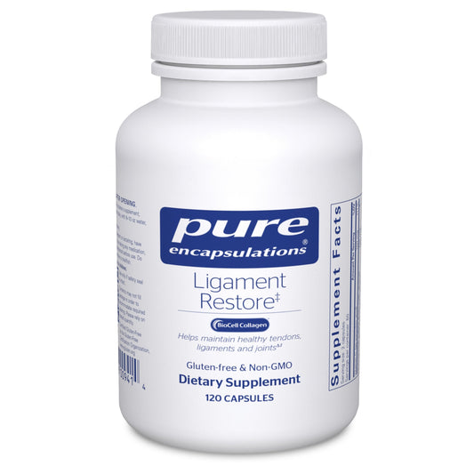 Pure Encapsulations Ligament Restore bottle label highlighting joint support