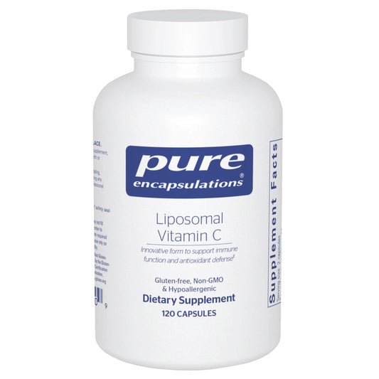 Pure Encapsulations Liposomal Vitamin C bottle for daily immune support.