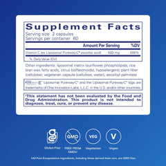 Close-up of Pure Encapsulations Liposomal Vitamin C capsules for convenient daily use.