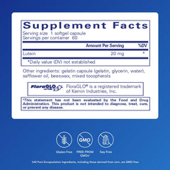Pure Encapsulations Lutein 20 mg softgel capsules for convenient daily antioxidant nutrition.