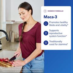 Pure Encapsulations Maca-3 capsules closeup emphasizing maca blend quality